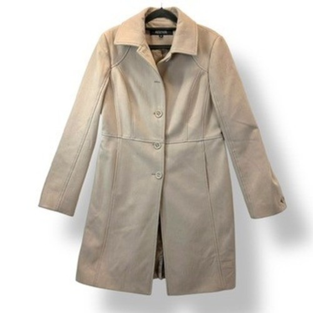 Kenneth Cole Reaction Tan Coat Women's Size 8 Button Front Knee Length